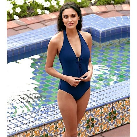 Helen Jon Other - Helen Jon Plunge Tortoise One Piece Swimsuit in Navy Blue S